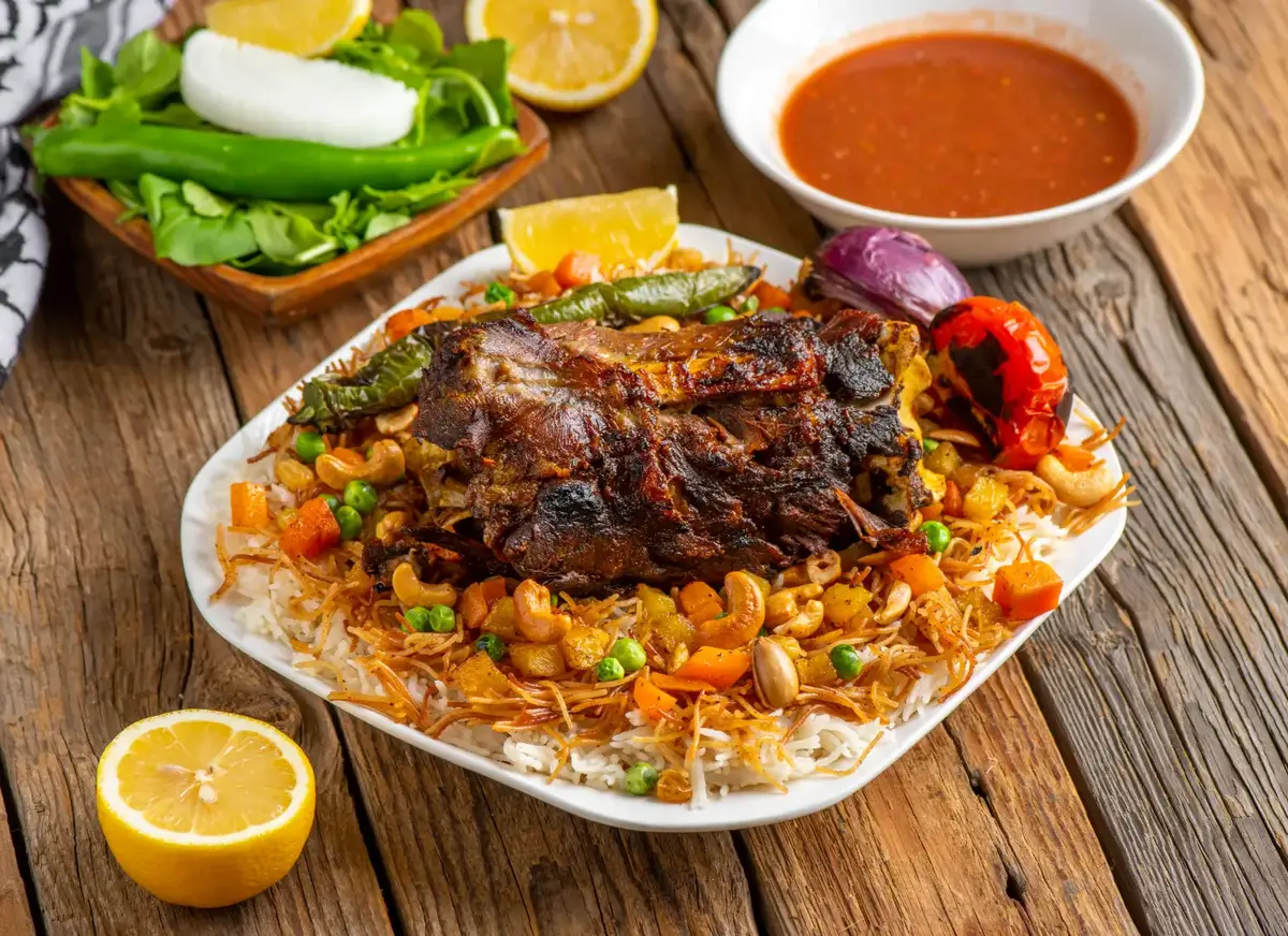 رقبة اللحم المطهوة ببطء مع الأرز